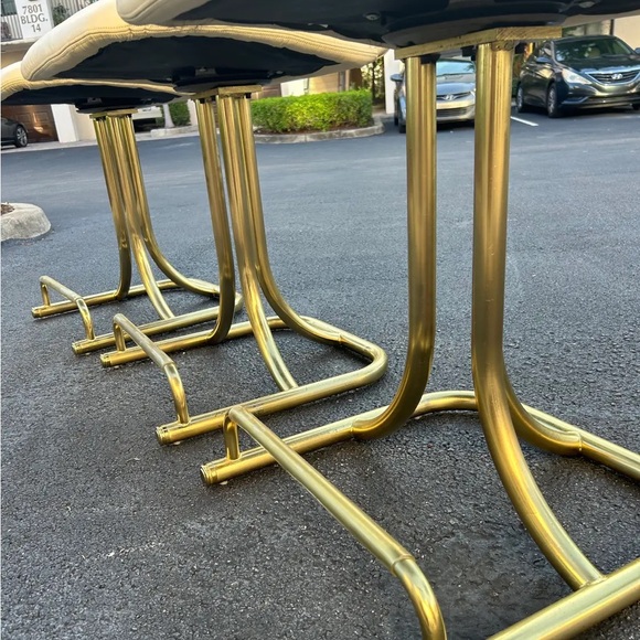 Vintage counter stools DIA brass & cream leather JEANS SHIRT JACKET SHOES - Picture 11 of 12